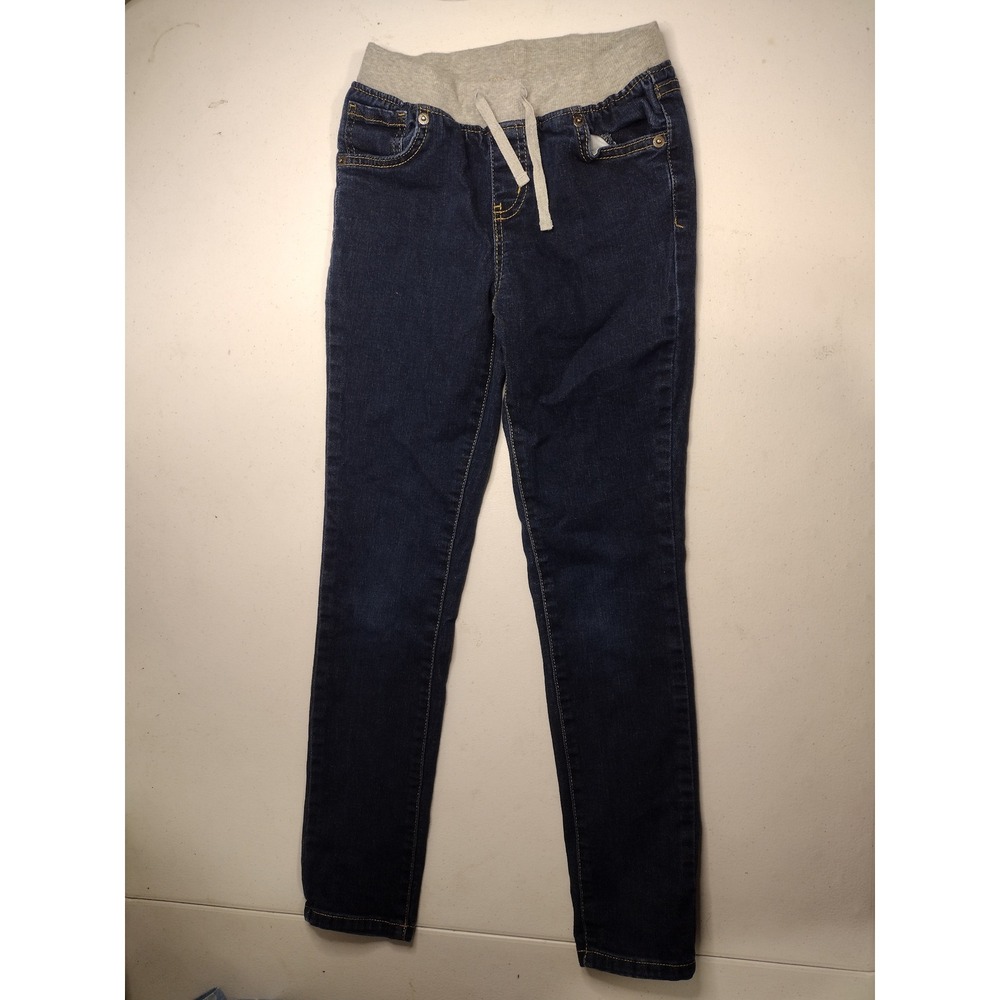 Cat Jack Girls Skinny Fit Jeans Size 12 Dark‎ Wash Elastic Waist Drawstring